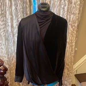 Black silky and velvet Rag & Bone cross over front long in back M Top.